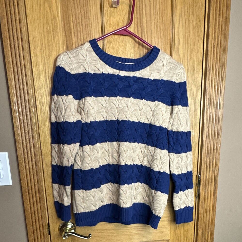 Lands' End Women's Pullover Sweater, M 10-12 Blue And Beige